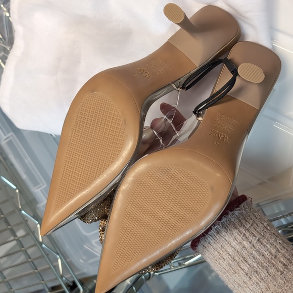 GUC - Zara woman flower vinyl heels size 38 7.5 Brown Gold - Picture 5 of 6